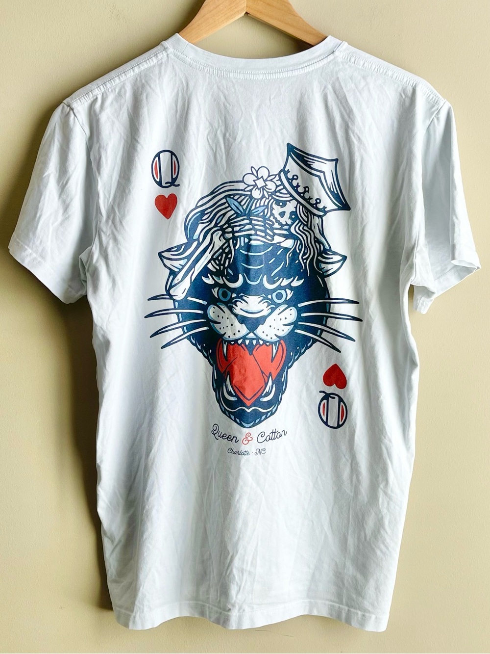 White Graphic Crewneck T-Shirt with Old School Panther Tattoo Design